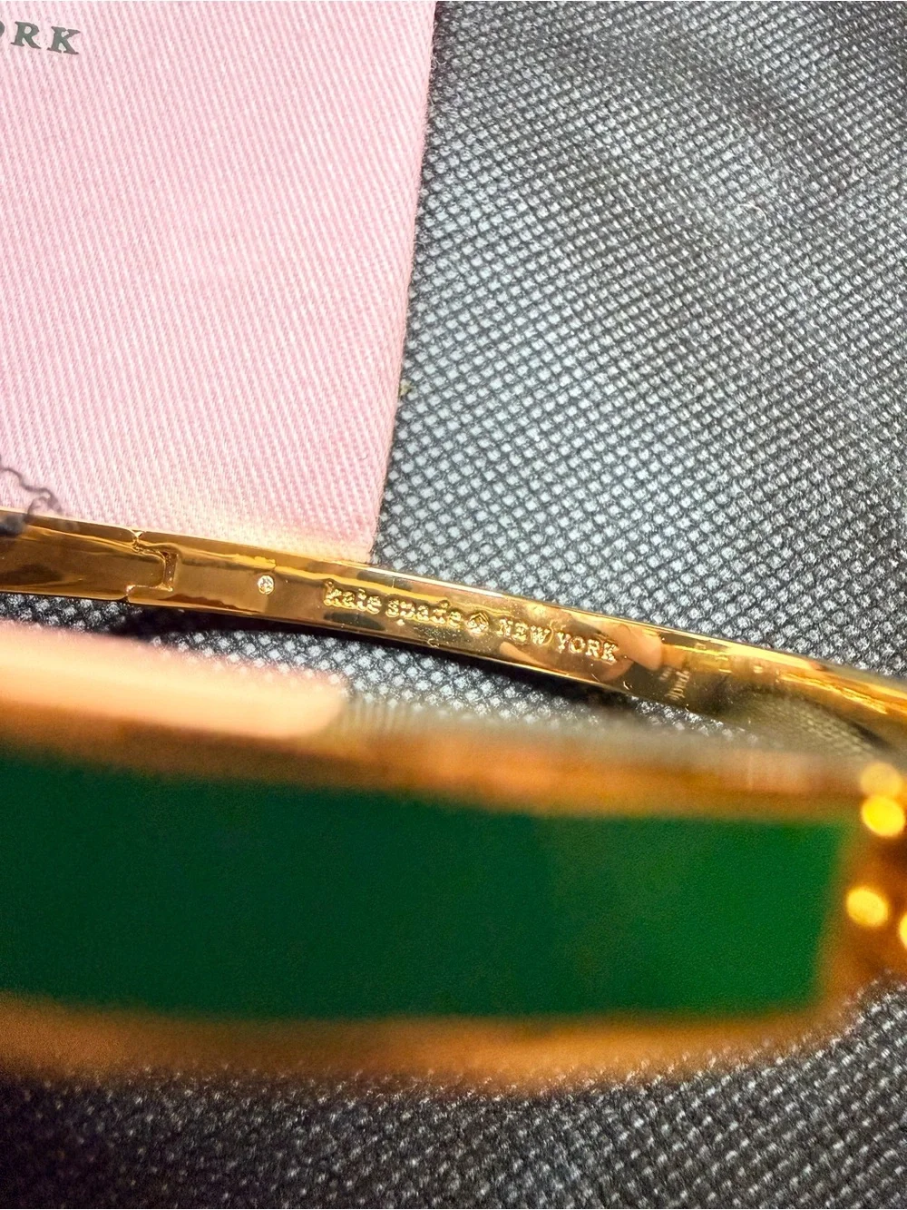 New Kate Spade New York Clover Green & Gold
Hinged Bangle 7 Inch Gold Clasp - Picture 5 of 5